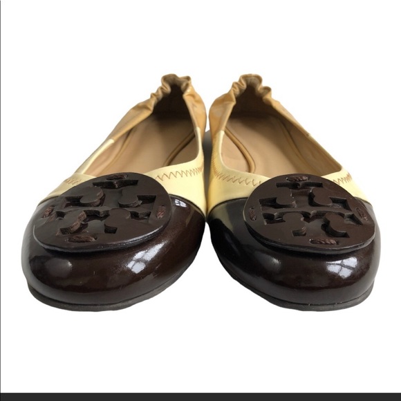 Tory Burch Reva Tri Color Patent Logo Flats - Picture 2 of 6
